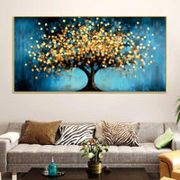 Blue Artistic Background Golden Tree Canvas Painting for Wall Decor
