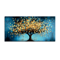 Blue Artistic Background Golden Tree Canvas Painting for Wall Decor