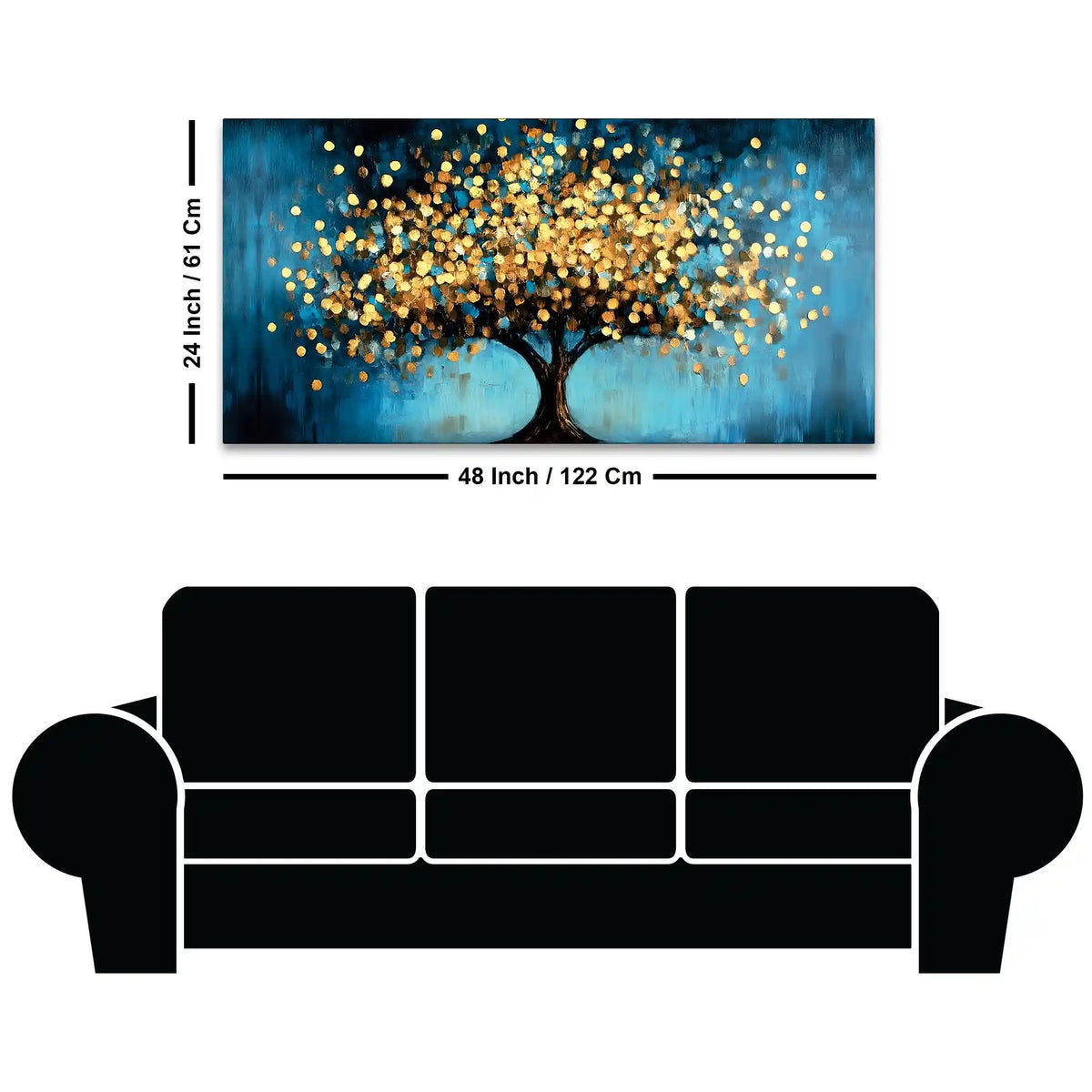 Blue Artistic Background Golden Tree Canvas Painting for Wall Decor
