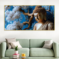 Blue Blossom Buddha Sculpture Style Wall Painting for Home