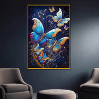 Blue Butterfly with Glitter Effect Floating Frame Crystal Wall Painting
