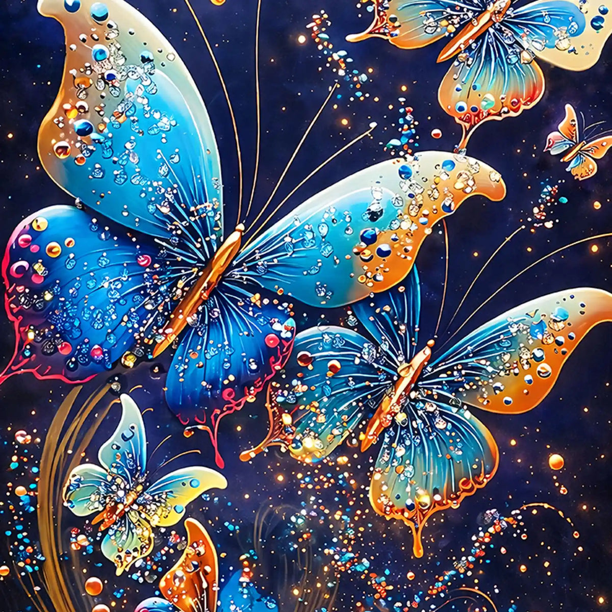 Blue Butterfly with Glitter Effect Floating Frame Crystal Wall Painting
