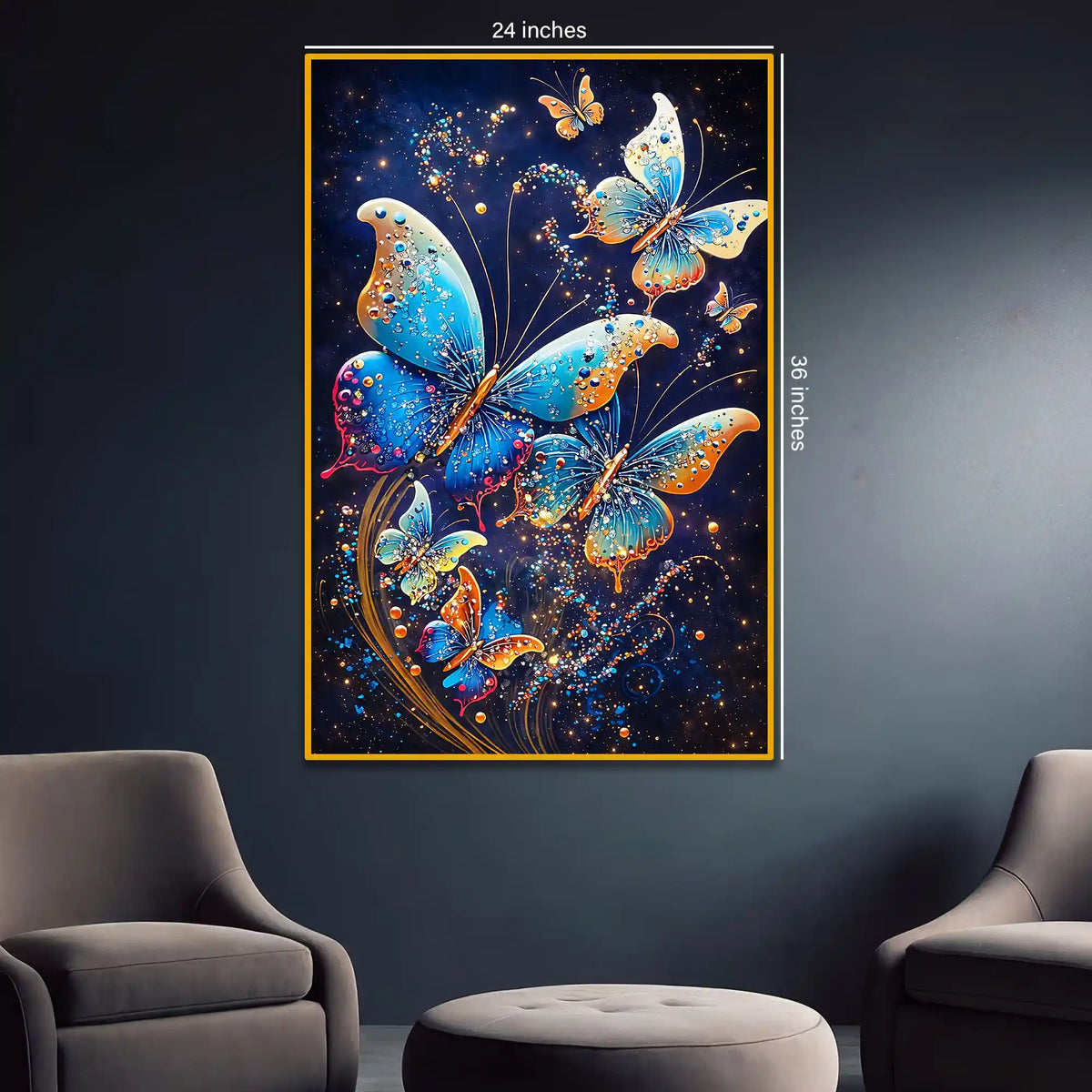 Blue Butterfly with Glitter Effect Floating Frame Crystal Wall Painting