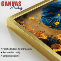 Blue Elephant Face Portrait with Floating Golden Flowers Canvas Wall Painting