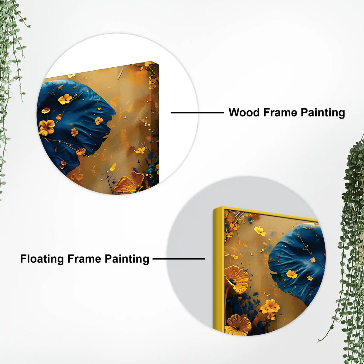 Blue Elephant Face Portrait with Floating Golden Flowers Canvas Wall Painting