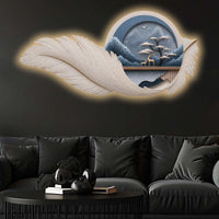 Blue Feather Mountain Deer Premium Crystal Glass Backlit LED Wall Art