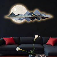 Blue Mountain Moonlight & Deer Crystal Glass Backlit LED Wall Art