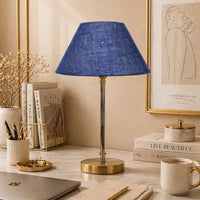 Blue Solid Traditional Bedside Table Lamp with Golden Finish Base