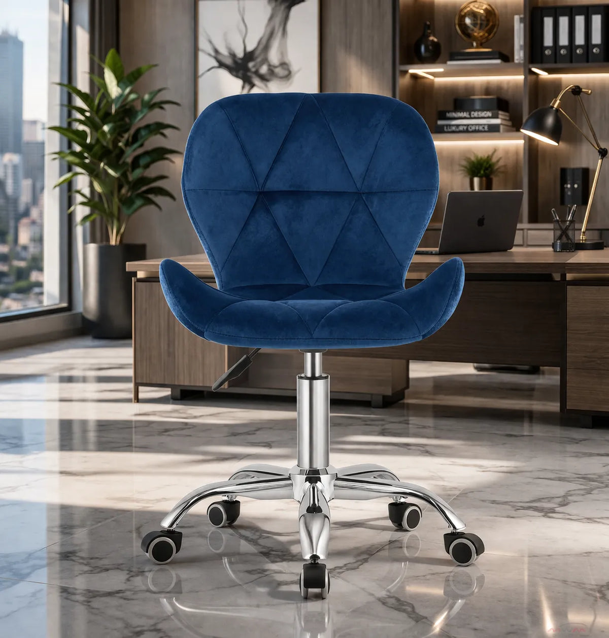 Blue Velvet Accent Chair with Diamond Stitching
