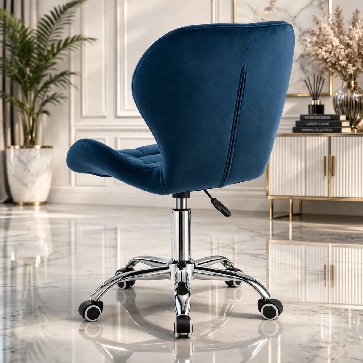 Blue Velvet Accent Chair with Diamond Stitching