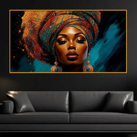 Bold African Woman Floating Frame Crystal Wall Painting