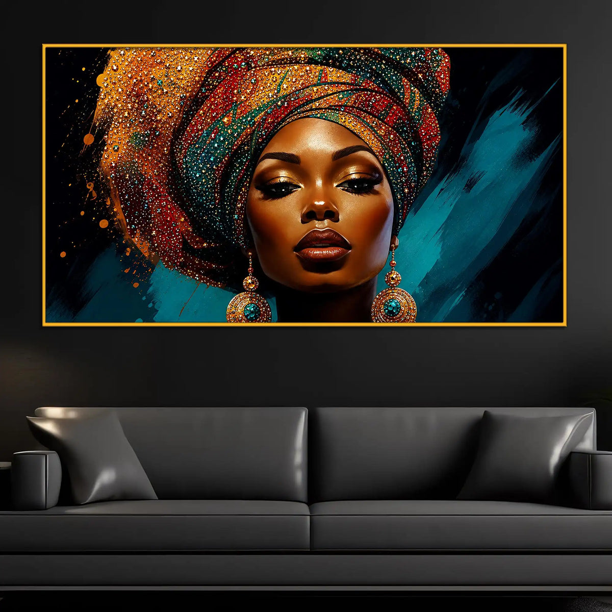 Bold African Woman Floating Frame Crystal Wall Painting