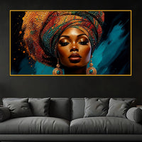 Bold African Woman Floating Frame Crystal Wall Painting