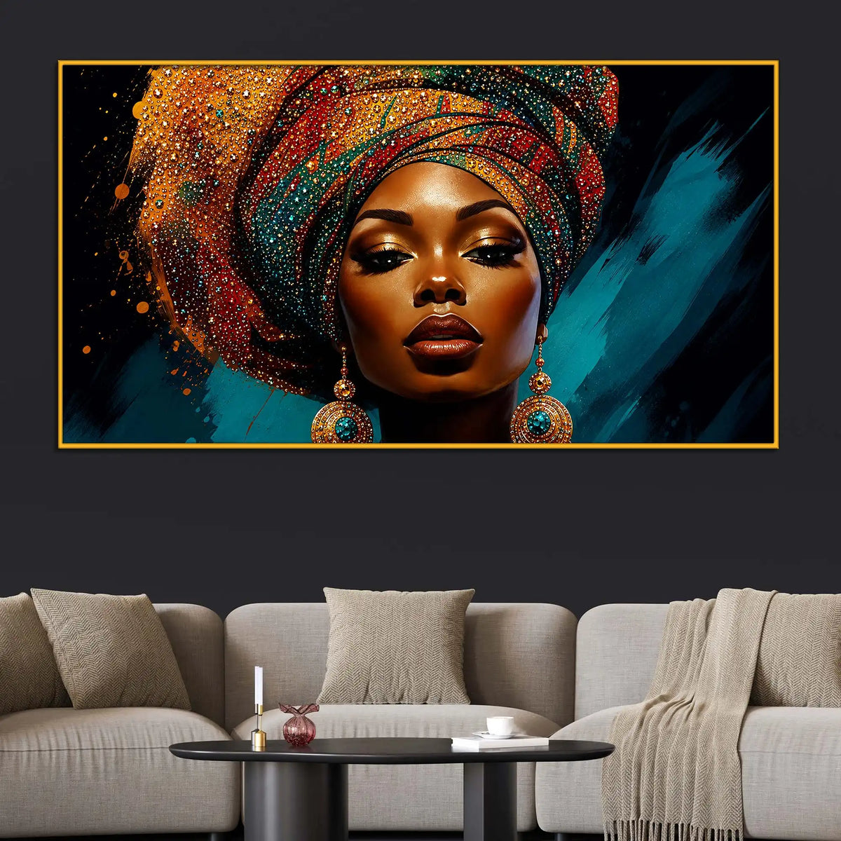 Bold African Woman Floating Frame Crystal Wall Painting