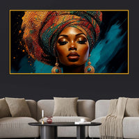 Bold African Woman Floating Frame Crystal Wall Painting