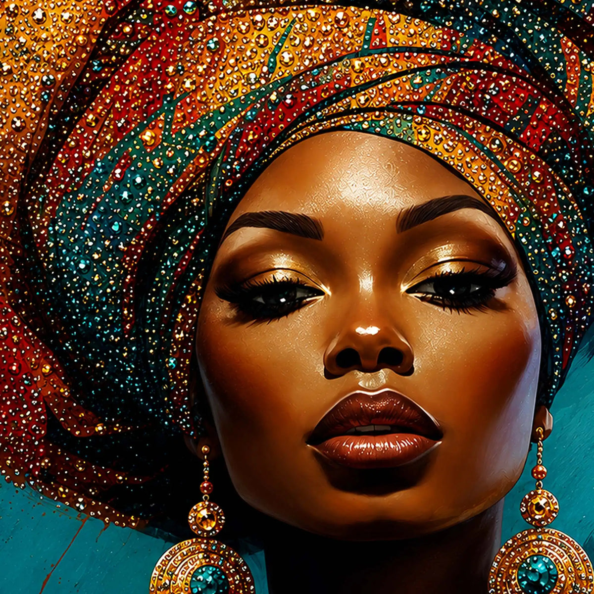 Bold African Woman Floating Frame Crystal Wall Painting