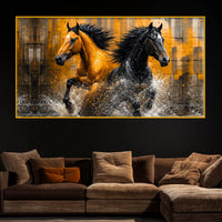 Bold Black Gold Horse Artwork Crystal Glass Painting