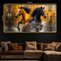 Bold Black Gold Horse Artwork Crystal Glass Painting