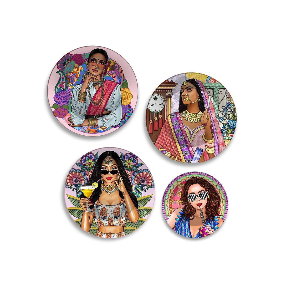 Bold & Glamorous Women Premium Wall Plates Painting Set of Four