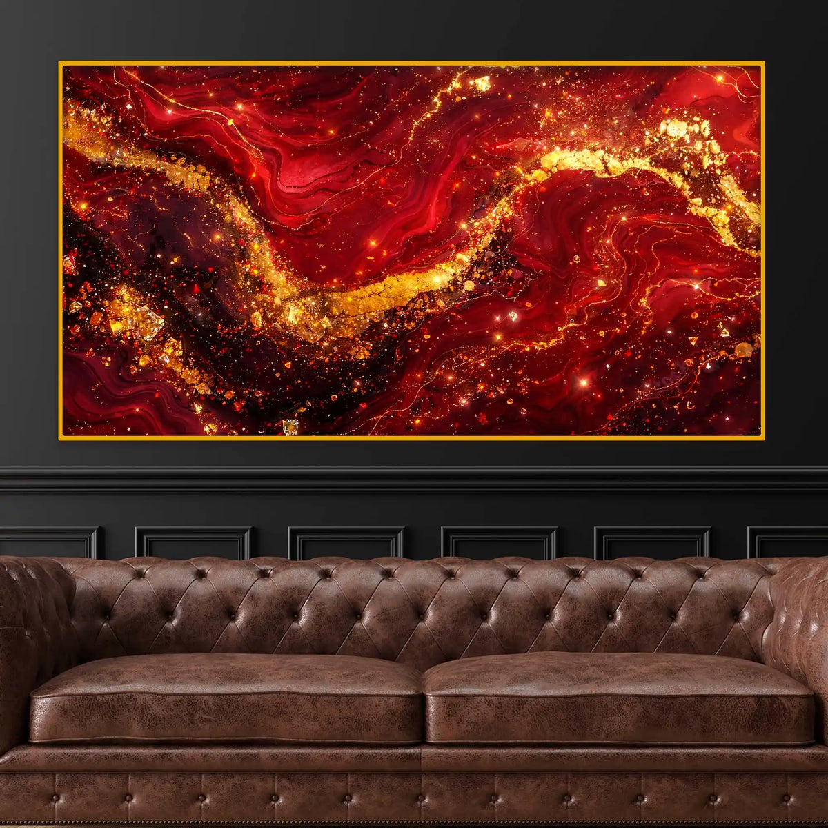 Bold Luxury Wave Crystal Glass Wall Painting for Living Room