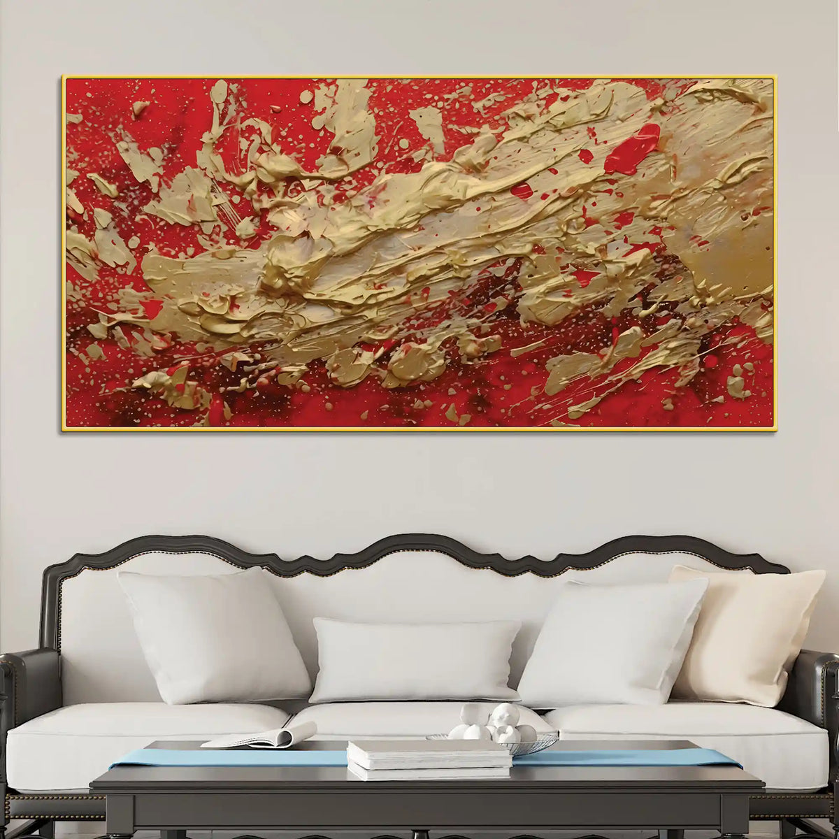 Bold Red Gold Abstract Canvas Wall Painting
