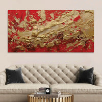 Bold Red Gold Abstract Canvas Wall Painting