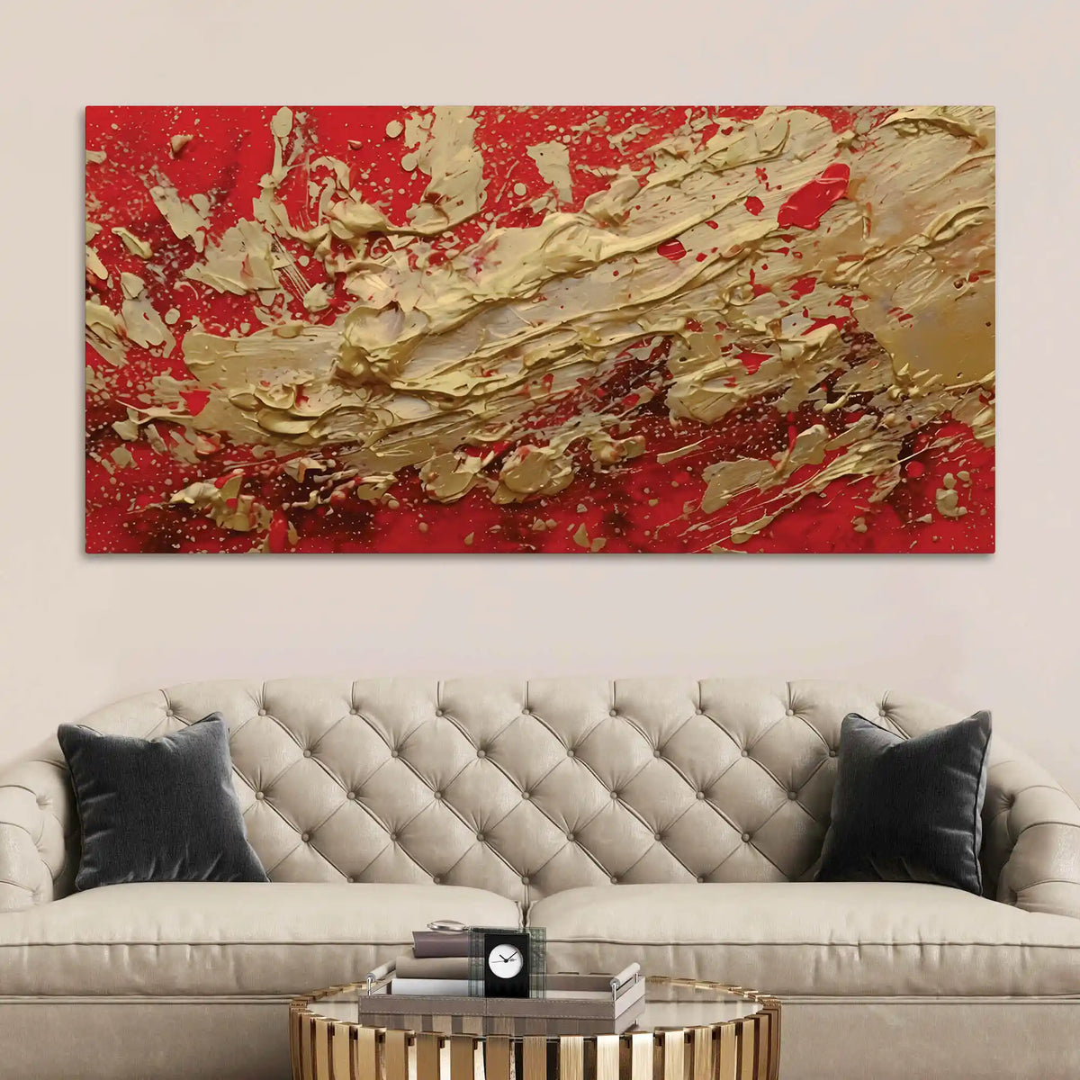 Bold Red Gold Abstract Canvas Wall Painting