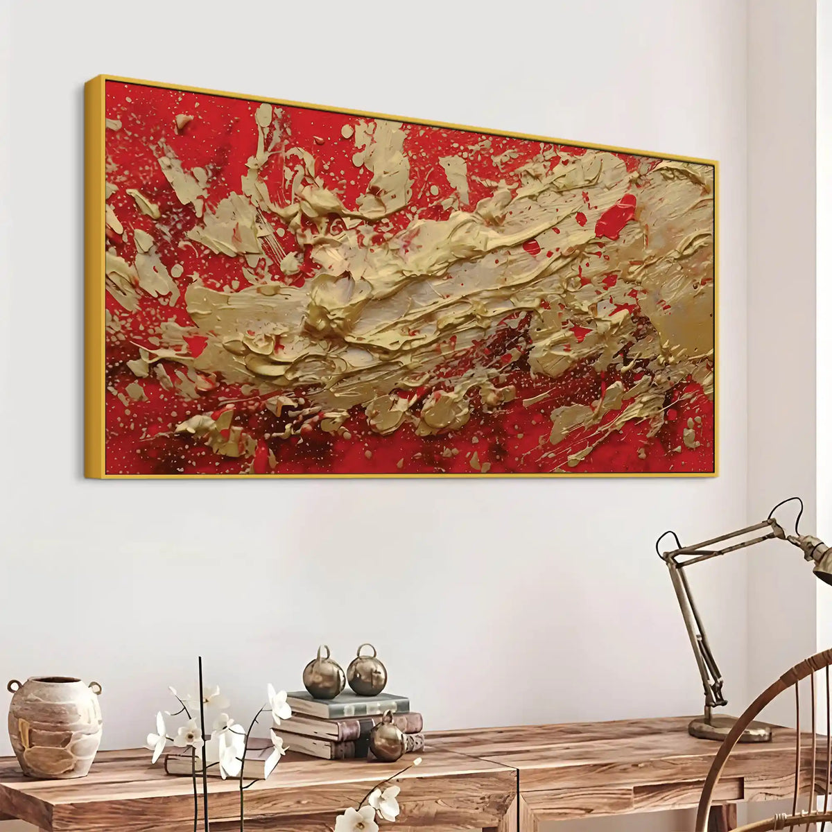 Bold Red Gold Abstract Canvas Wall Painting
