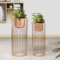 Botanic Couture Gold Stand & Ross Gold Pot Planters Set of 2