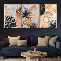 Botanical Leaves Framed Crystal Glass Painting Set of 3