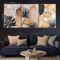 Botanical Leaves Framed Crystal Glass Painting Set of 3