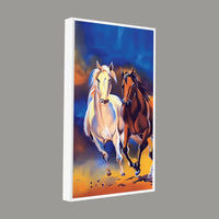 White & Brown Horse Running Canvas Wall Hanging Painting