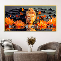 Buddha Canvas Wall Painting with Lotus Flower Design
