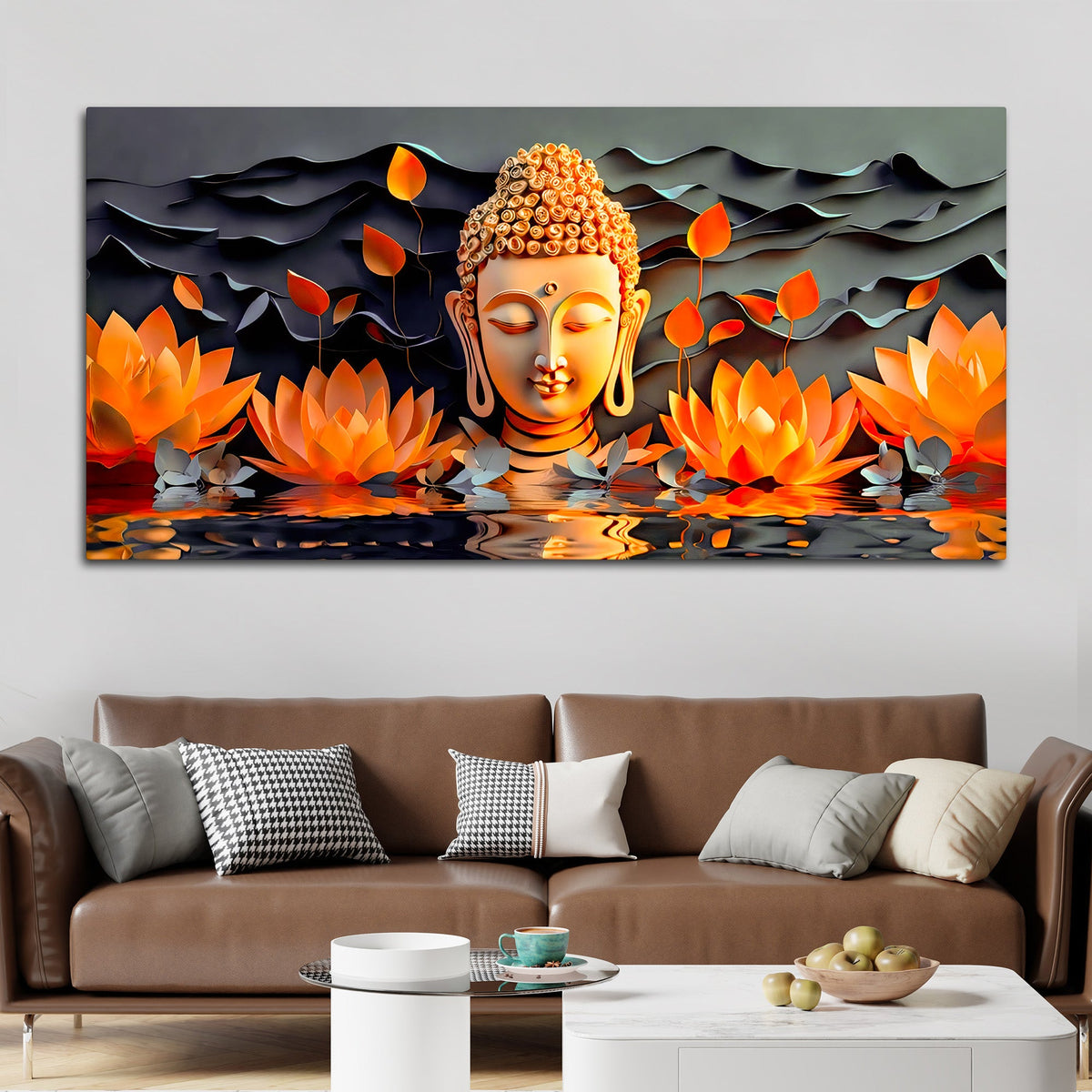 Buddha Canvas Wall Painting with Lotus Flower Design