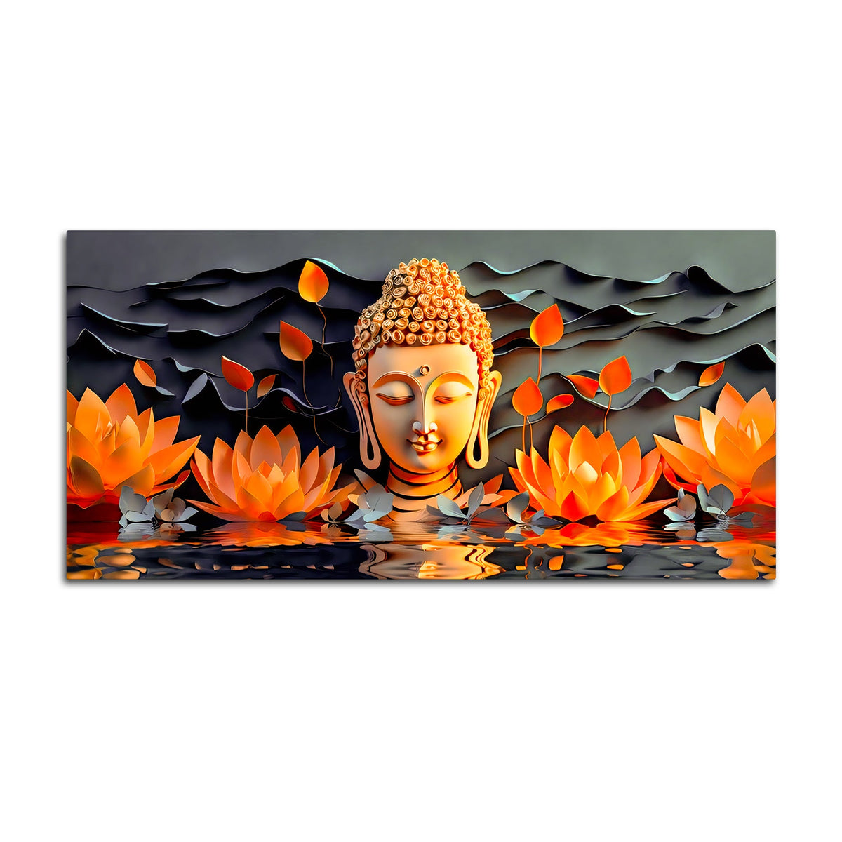 Buddha Canvas Wall Painting with Lotus Flower Design