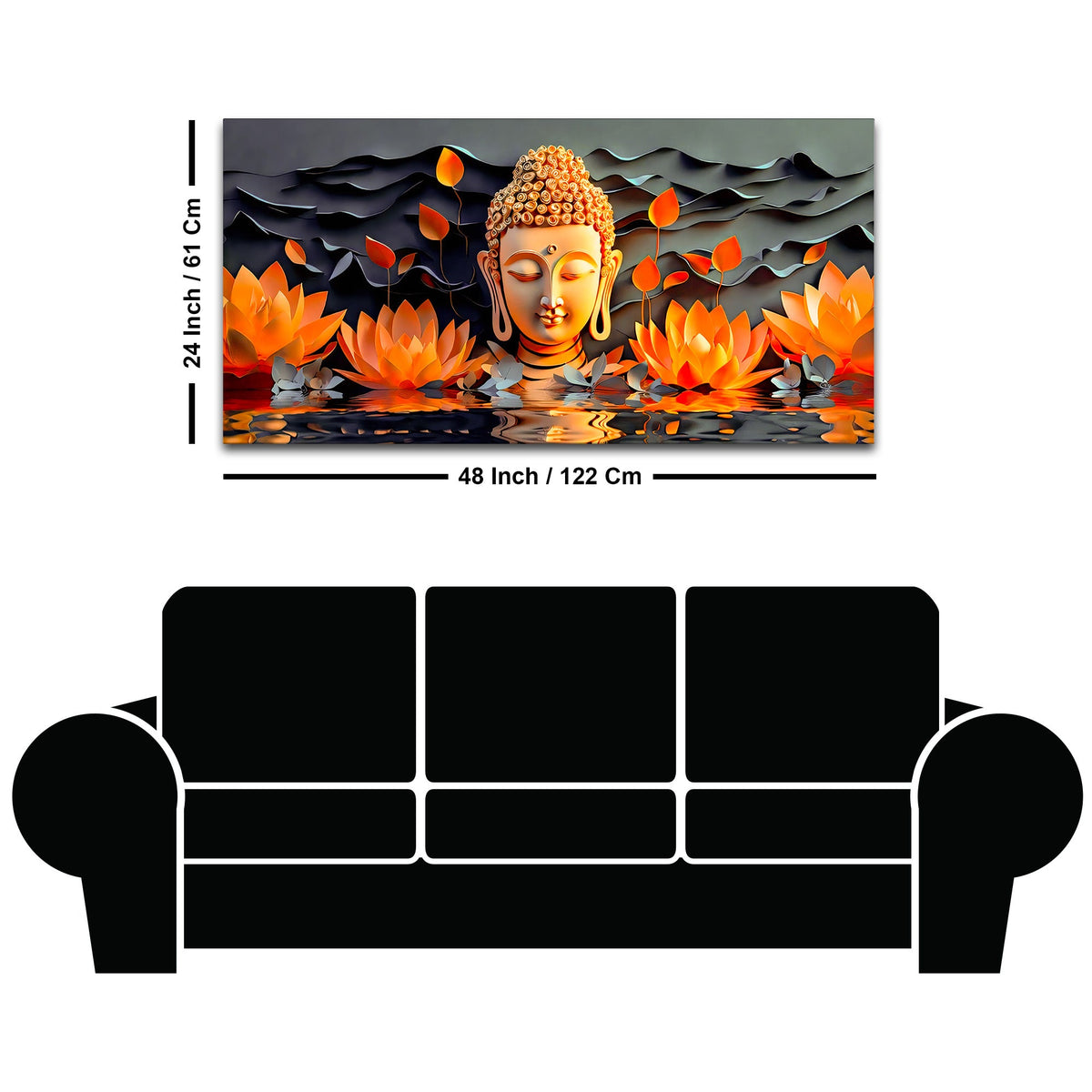 Buddha Canvas Wall Painting with Lotus Flower Design