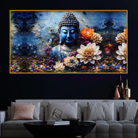 Buddha Enlightenment Floral Scene Crystal Glass Premium Painting