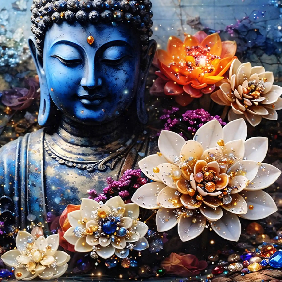 Buddha Enlightenment Floral Scene Crystal Glass Premium Painting