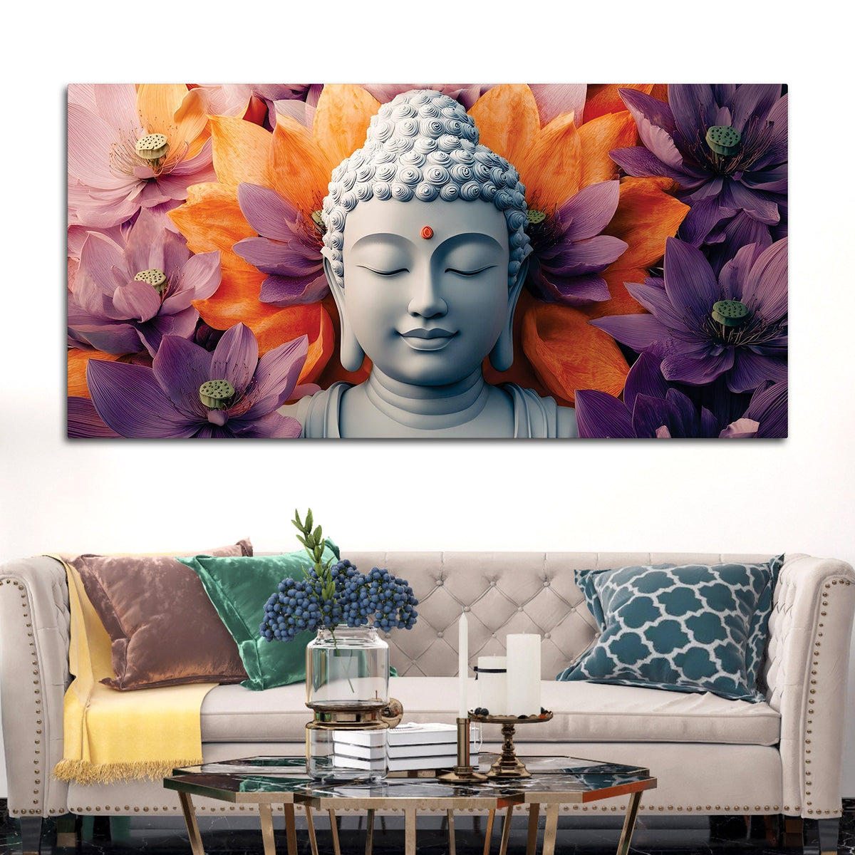 Buddha Head Wall Painting – Luxury Living Room Decor