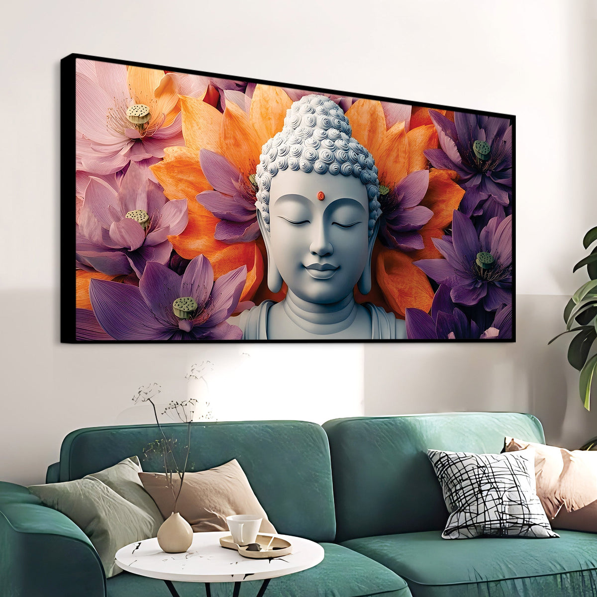 Buddha Head Wall Painting – Luxury Living Room Decor
