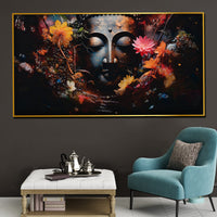 Buddha in Blooms Framed Crystal Glass Painting