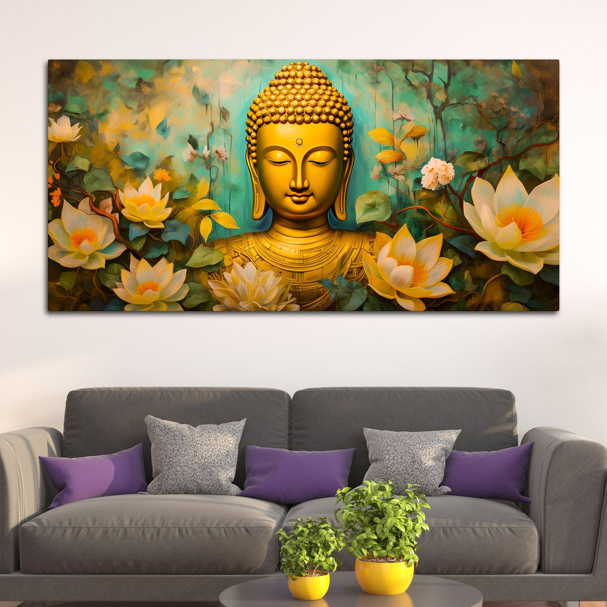 Buddha Lotus Wall Painting for Meditation Space