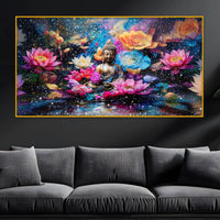 Buddha Meditation Floral Crystal Glass Painting for Luxury Décor