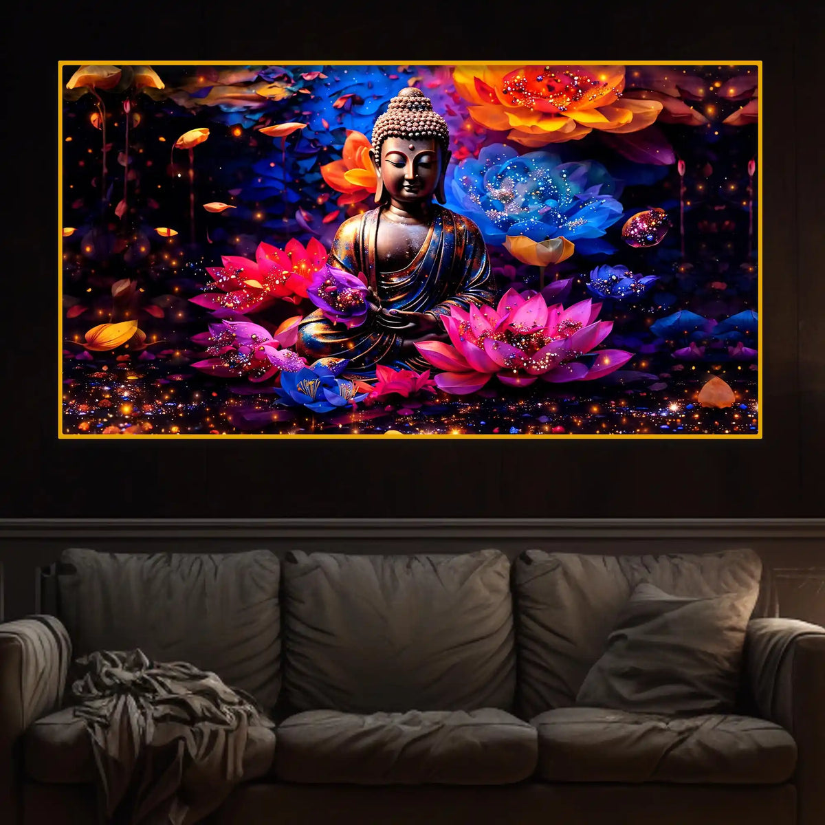 Buddha Peaceful Crystal Glass Painting for Luxury Home Decor