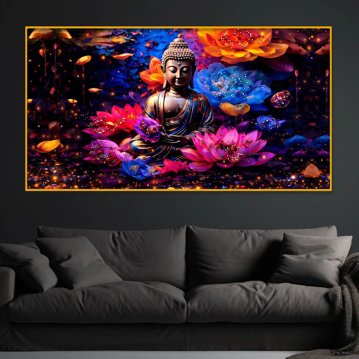 Buddha Peaceful Crystal Glass Painting for Luxury Home Decor