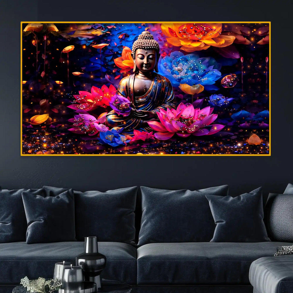 Buddha Peaceful Crystal Glass Painting for Luxury Home Decor