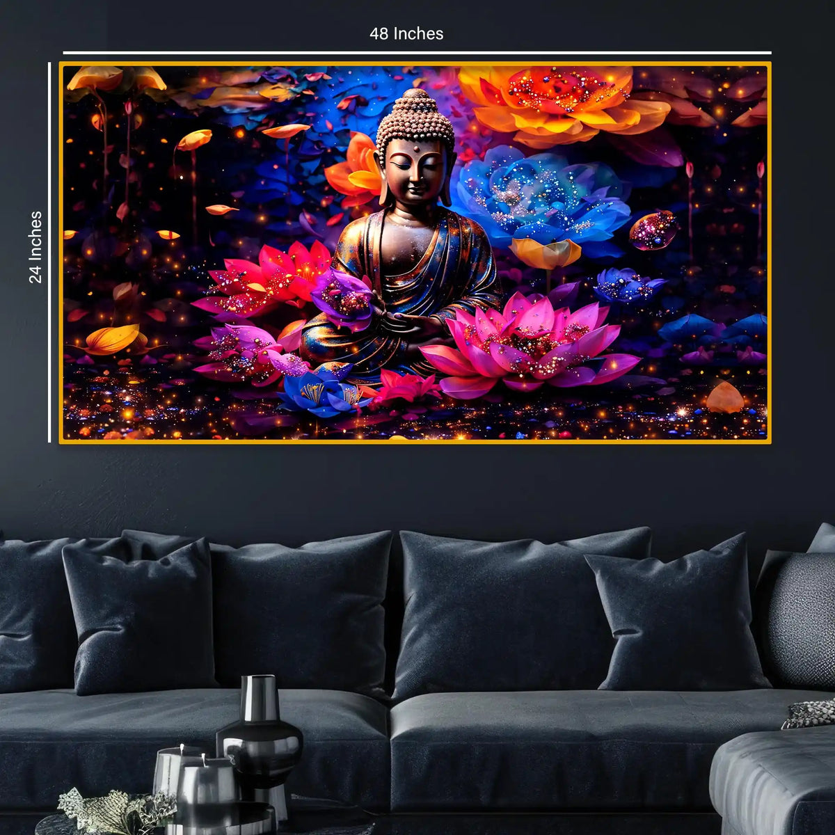 Buddha Peaceful Crystal Glass Painting for Luxury Home Decor