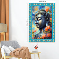 Buddha Rainbow Flowers Border Vertical Canvas Wall Painting