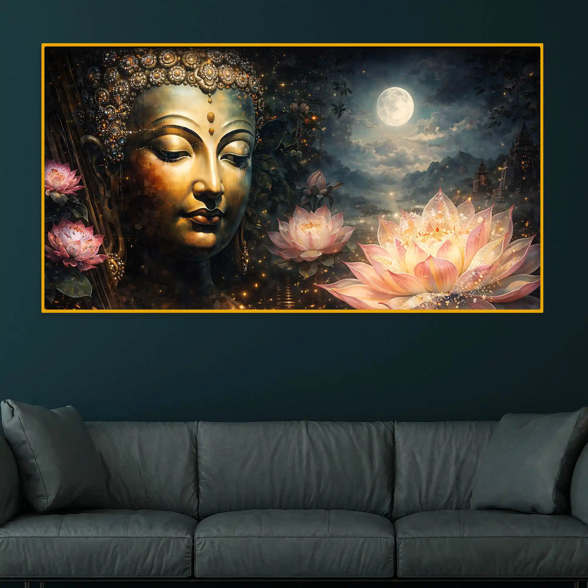 Buddha Serenity Crystal Glass Painting for Living Room Décor