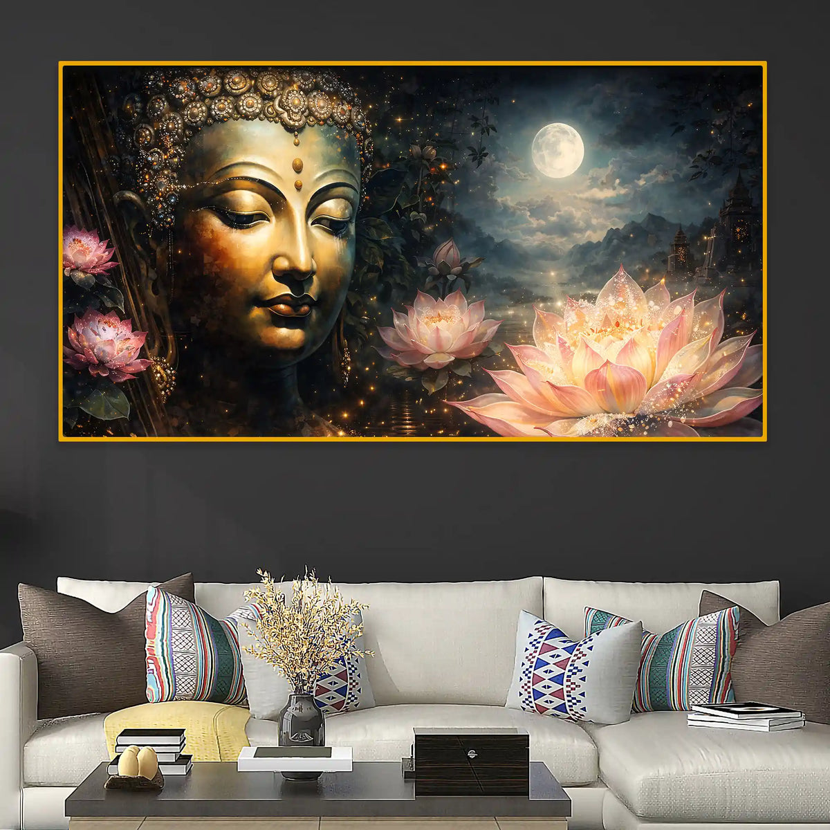 Buddha Serenity Crystal Glass Painting for Living Room Décor